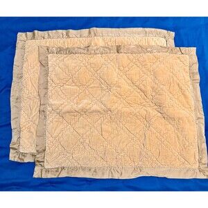 Pottery Barn Washed Velvet Silk Diamond Quilted Pillow Shams Camel Gold Standard